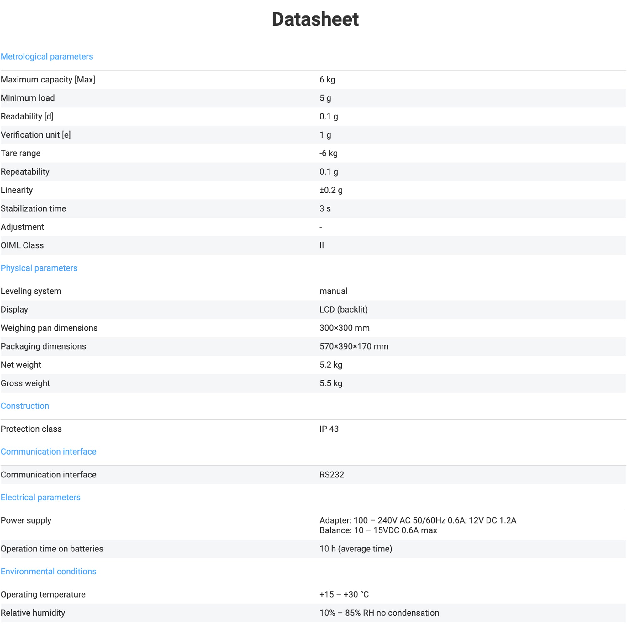 Radwag® WLC 6/F1/R Precision Balance, 6kg x 100mg, WL-206-0074