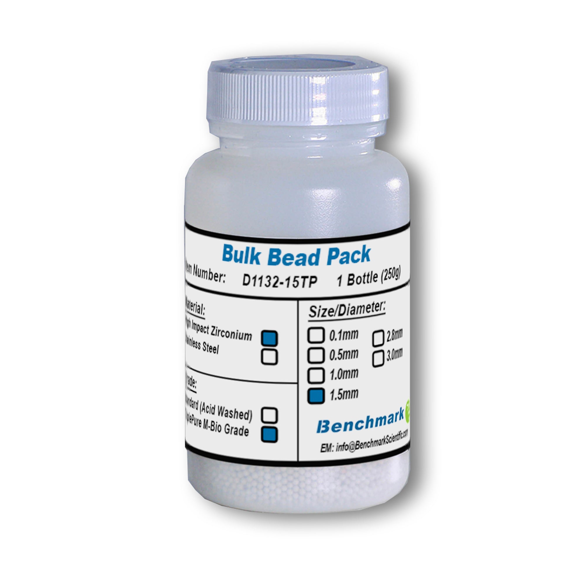 Benchmark Scientific® 1.5mm Triple Pure Zirconium Beads, 250g, D1132-15TP