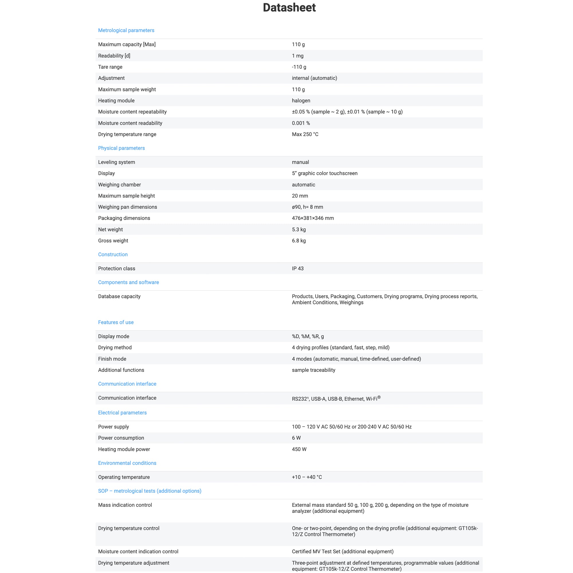 Radwag MA 110.X2.IC.A.WH Moisture Analyzer WL-306-0051