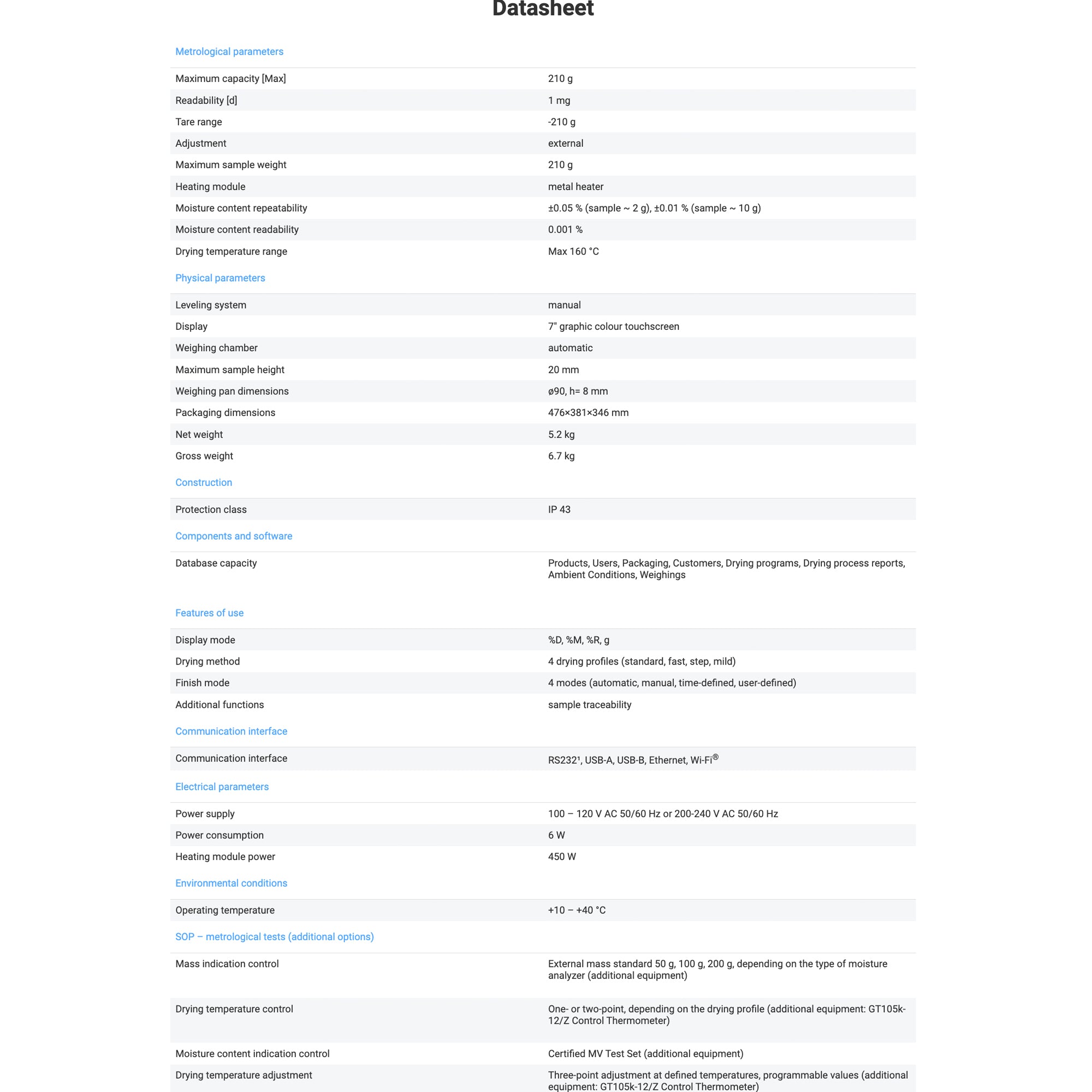 Radwag® MA 210.X7.A.NS Moisture Balance, 210g x 1mg, WL-308-0040