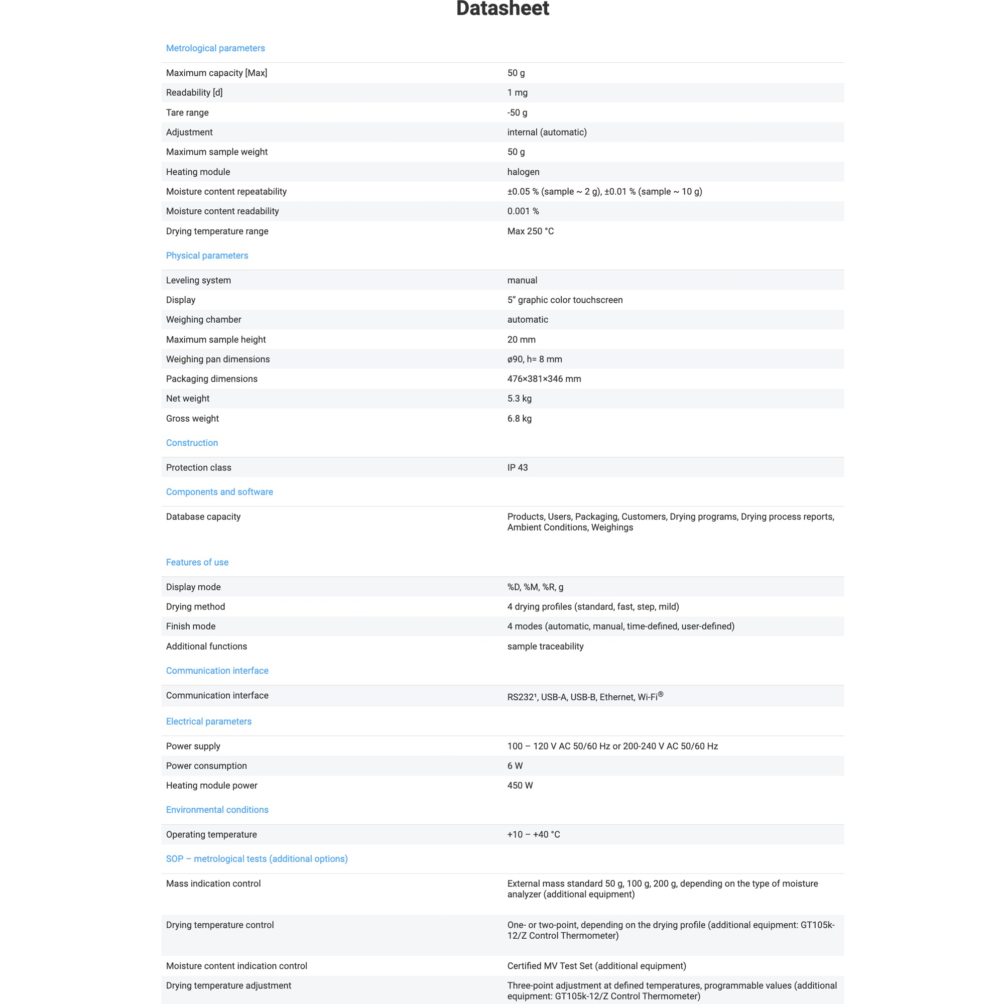 Radwag MA 50.X2.IC.A.WH Moisture Analyzer WL-306-0043