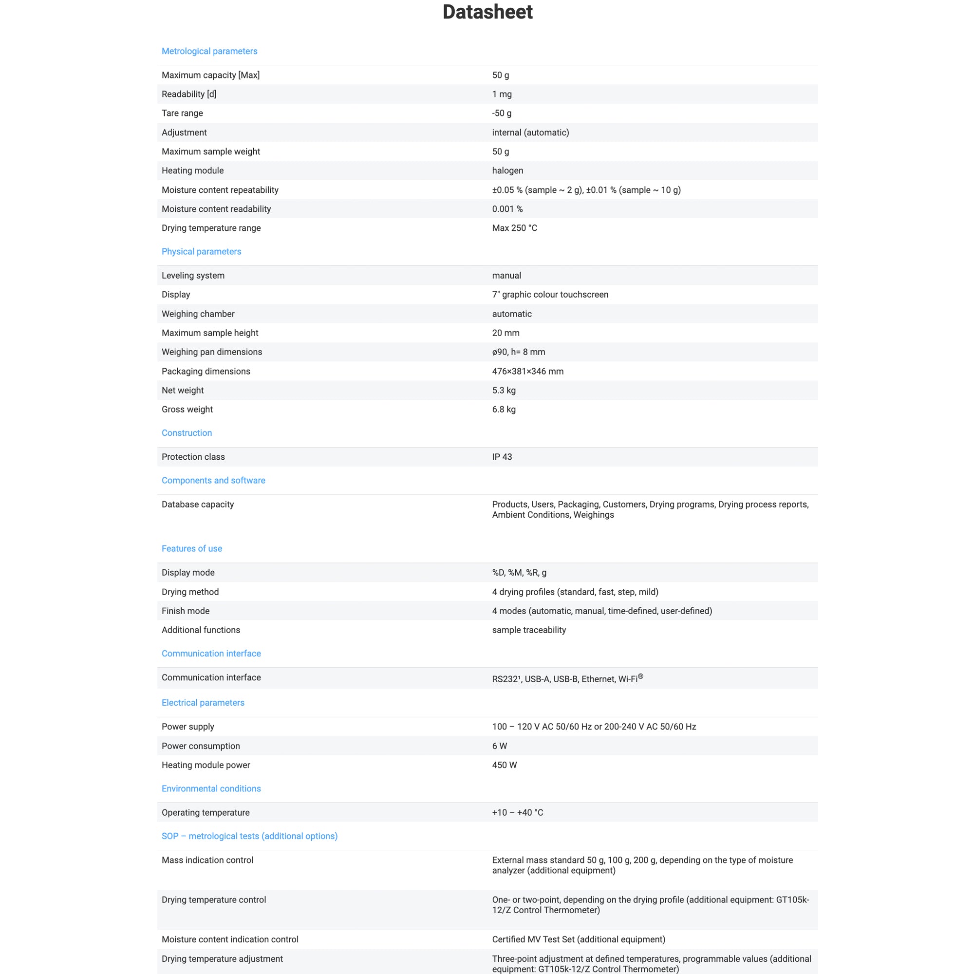 Radwag MA 50.X7.IC.A.WH Moisture Analyzer, WL-308-0020