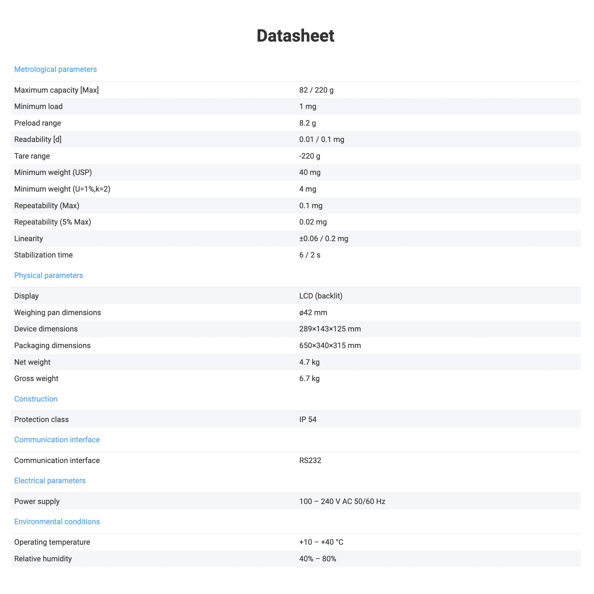 Radwag® MAS 82/220.R Dual Range Weighing Module, 82/220g x 0.01/0.1mg, Backlit Display, WX-016-0165