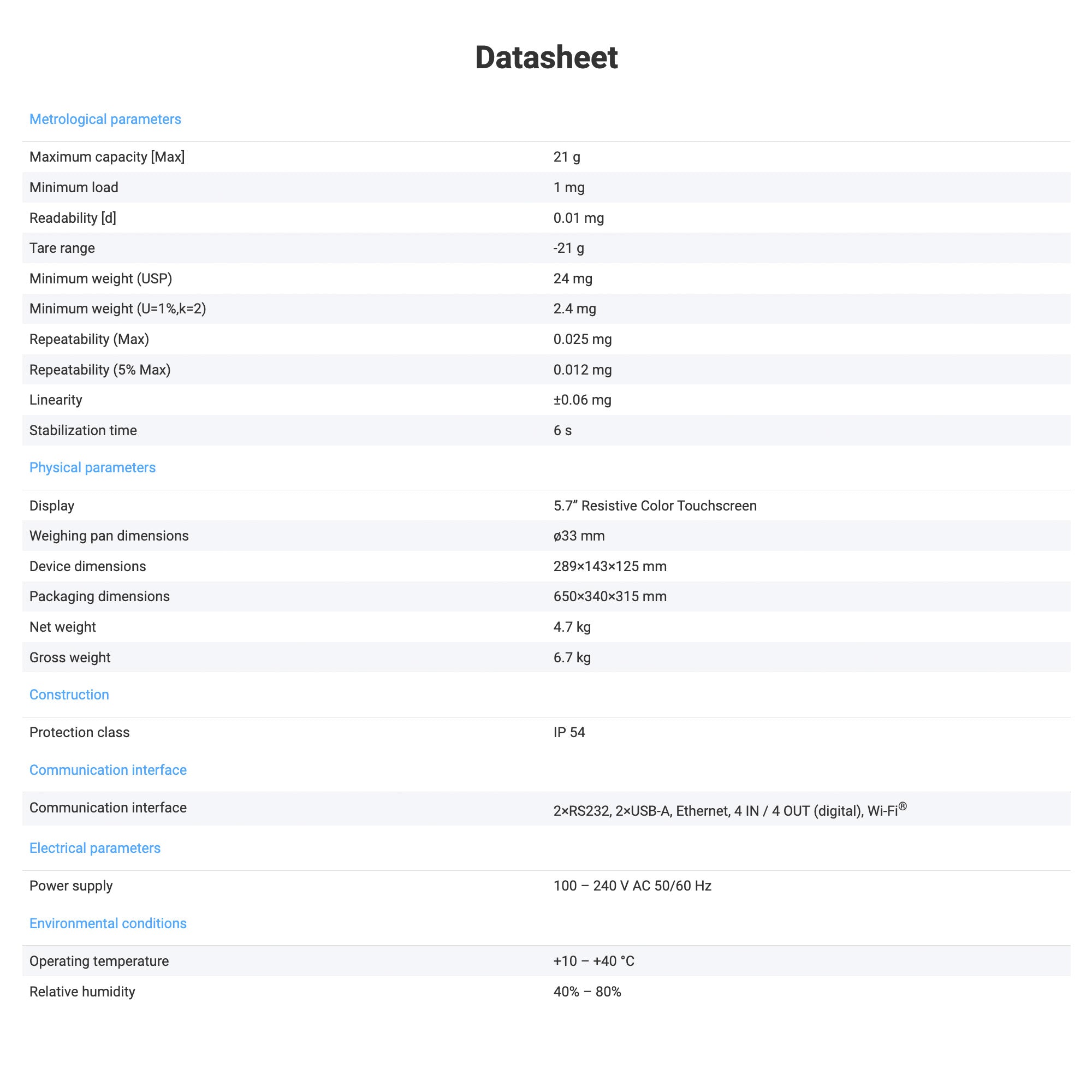 Radwag® MAS 1.21.Y Weighing Module, 21g x 0.01mg, Resistive Color Touch Display, WX-016-0148