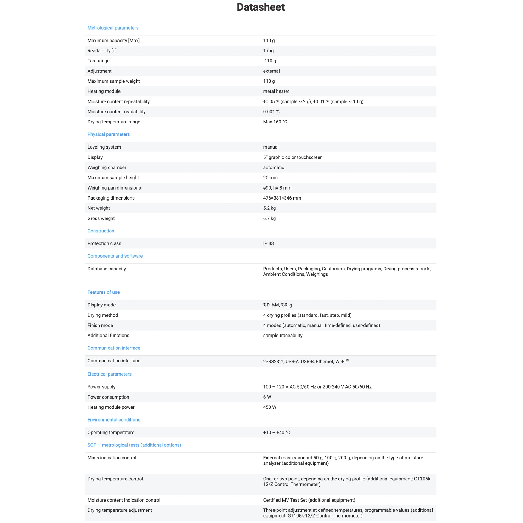 Radwag® MA 110.X2.A.NS Moisture Balance, Metal Heater, 110g x 1mg, WL-306-0080
