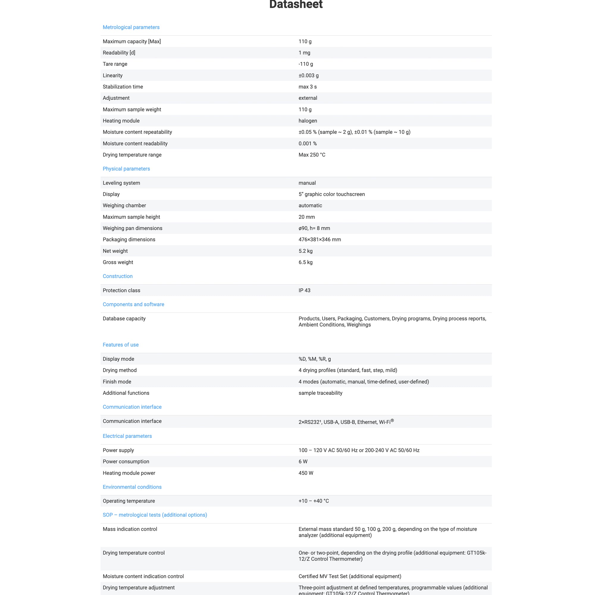 Radwag® MA 110.X2.A.WH Moisture Balance,WL-306-0034