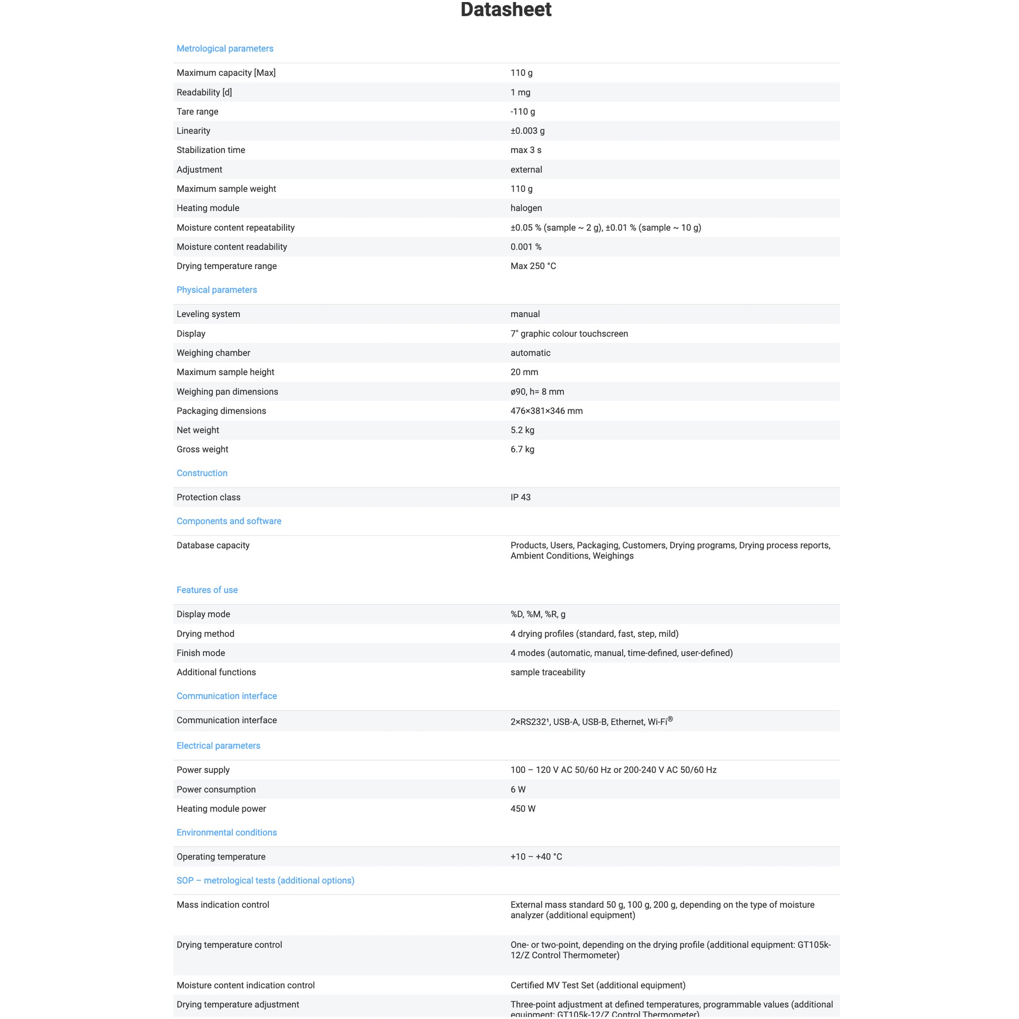 Radwag® MA 110.X7.A.WH Moisture Balance, 110g x 1mg, WL-308-0005
