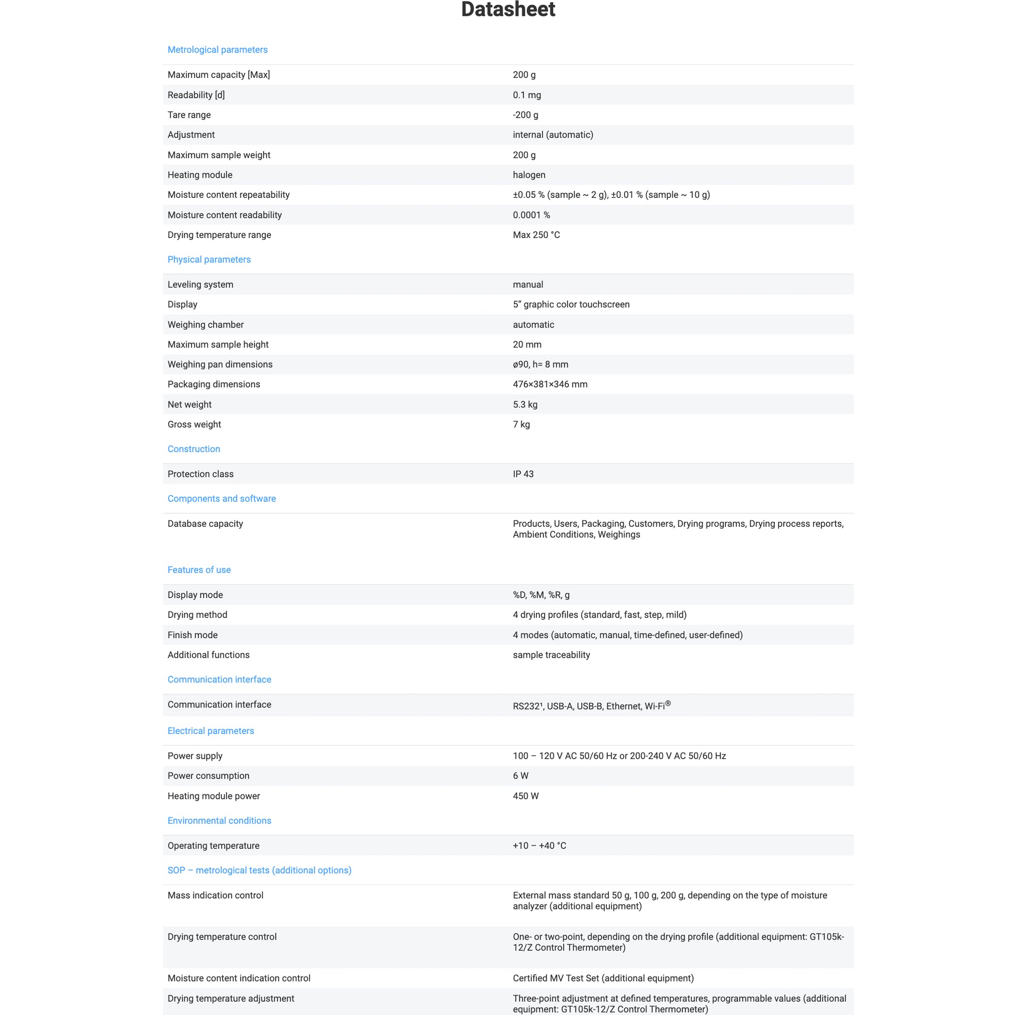 Radwag MA200/1.X2.IC.A.WH Moisture Analyzer WL-306-0065