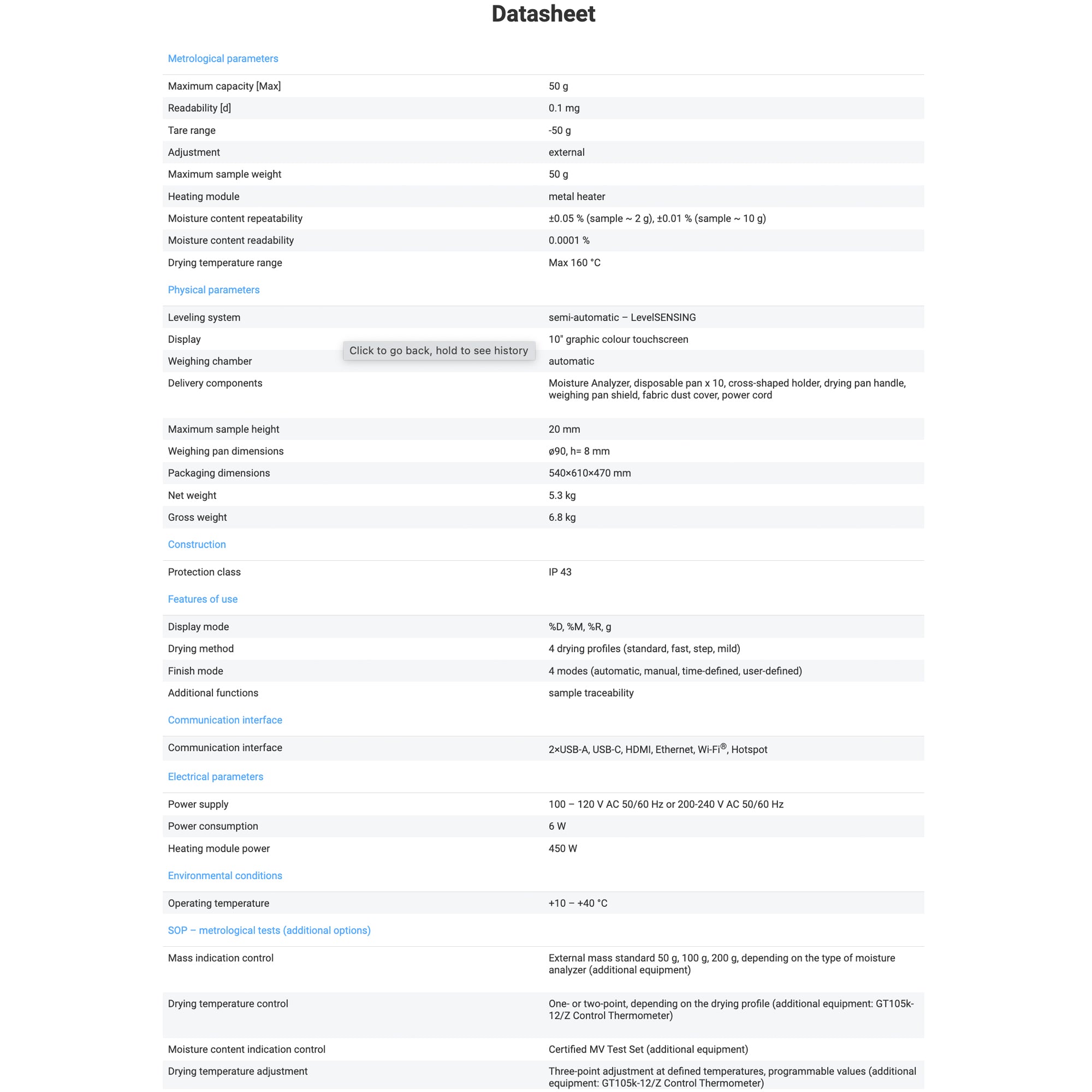 Radwag MA 50/1.5Y.NS Moisture Analyzer WL-304-0047