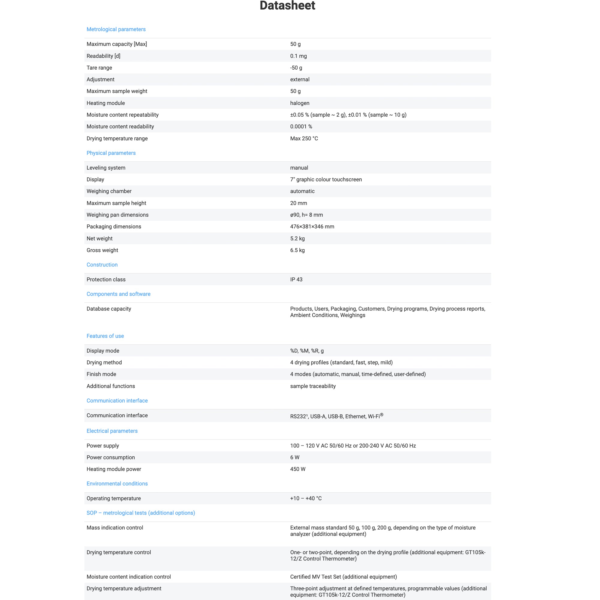Radwag® MA 50/1.X7.A.WH Moisture Balance, 50g x 0.1mg, WL-308-0016