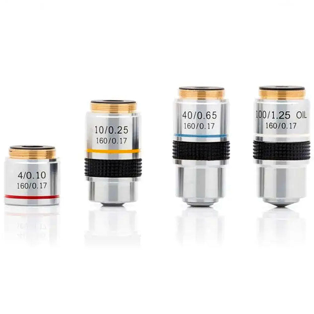 LW Scientific® Set of 4/10/40/100x DIN Achromatic Objectives, R3O-SET7-DA77