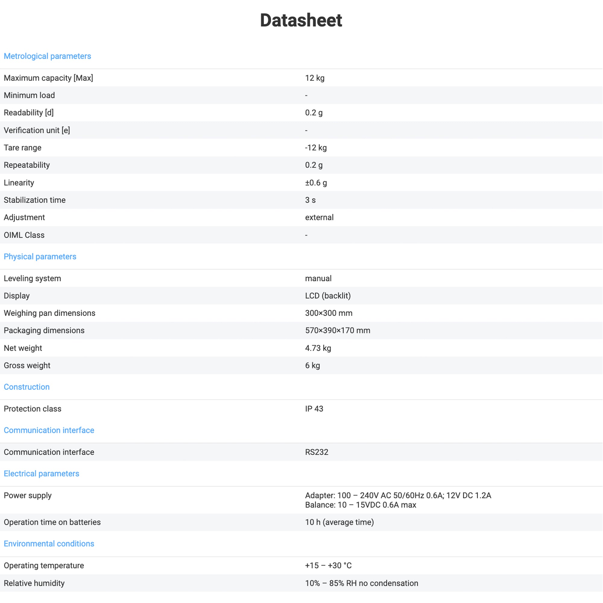 Radwag® WLC 6/F1/K Precision Balance, 12kg x 200mg, WL-206-0075