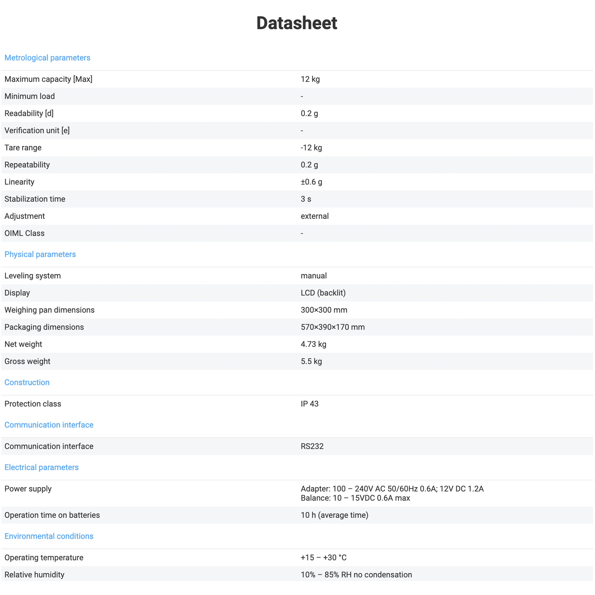 Radwag® WLC 12/F1/R Precision Balance, 12kg x 200mg, WL-206-0076