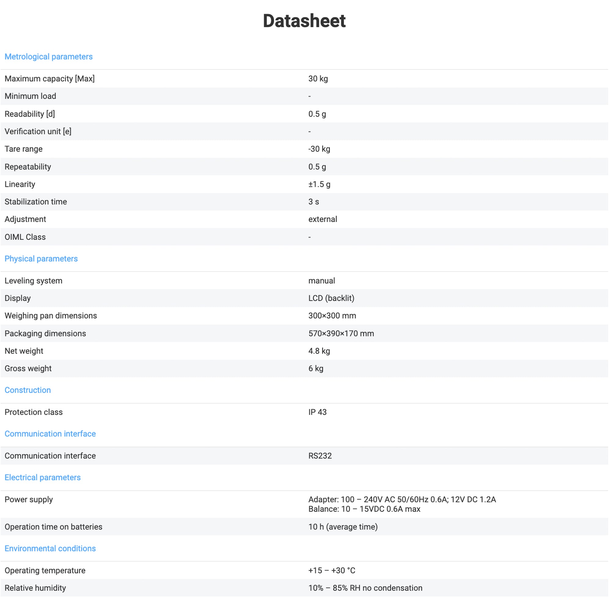 Radwag® WLC 30/F1/R Precision Balance, 30kg x 500mg, WL-206-0078