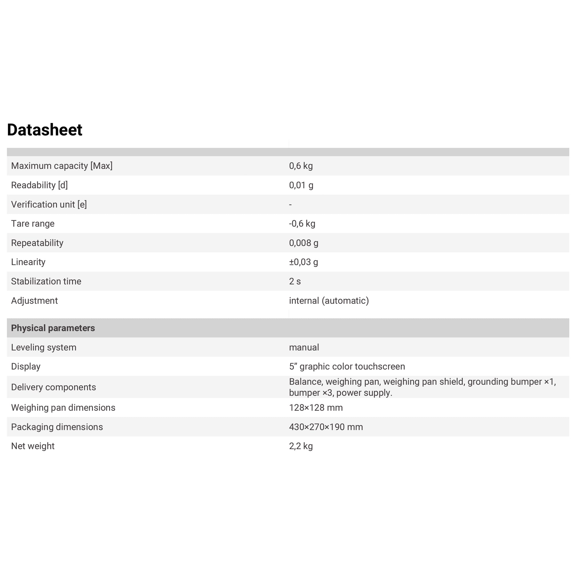 Radwag® WLC 0.6.X2 Precision Balance, 600g x 1mg, WL-222-0002