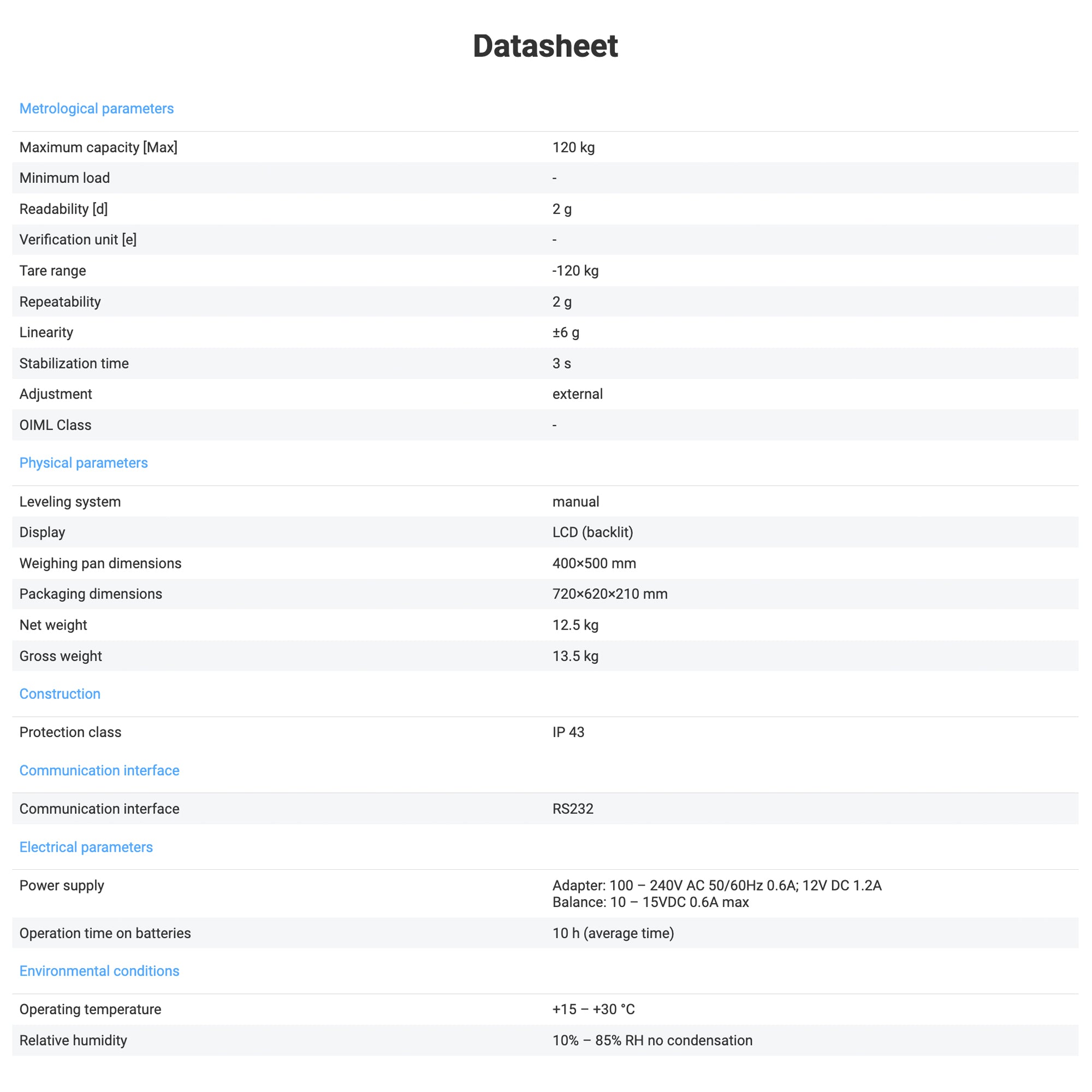 Radwag® WLC 120/C2/K Precision Balance, 120kg x 2g, WL-206-0021