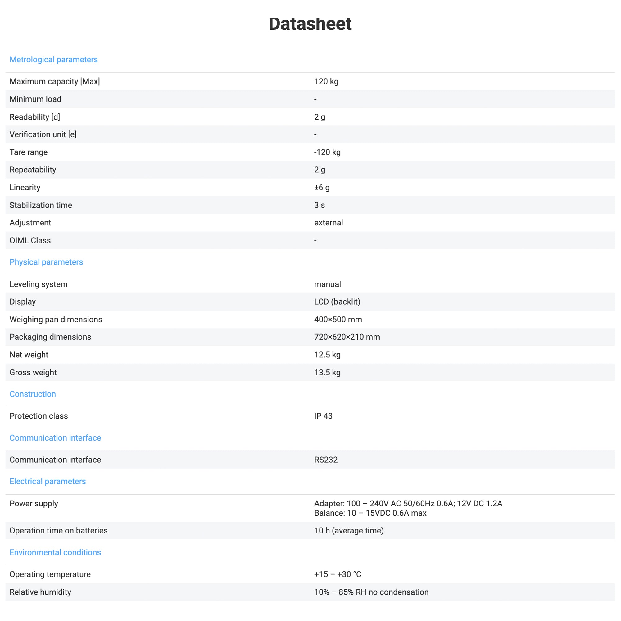 Radwag® WLC 120/C2/R Precision Balance, 120kg x 2g, WL-206-0036