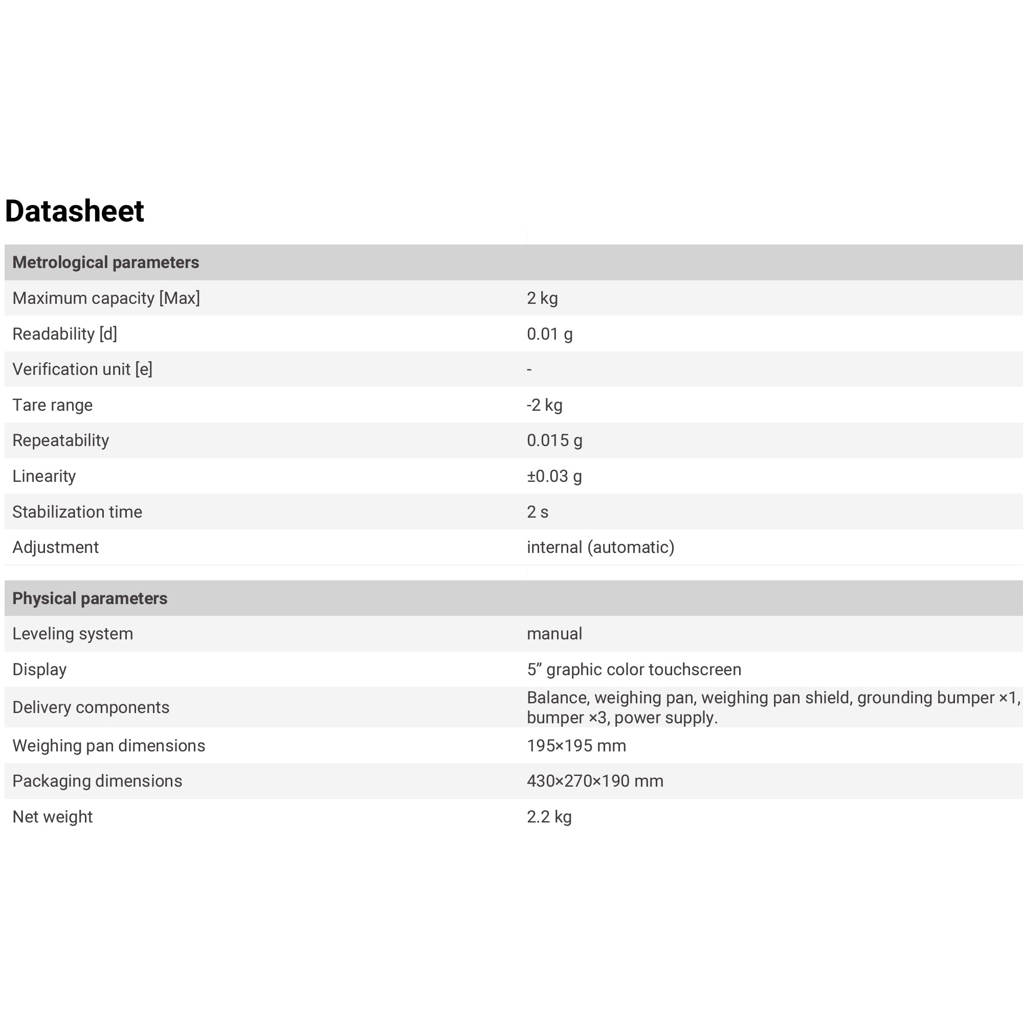 Radwag® WLC 2.X2 Precision Balance, 2kg x 10mg, WL-222-0003