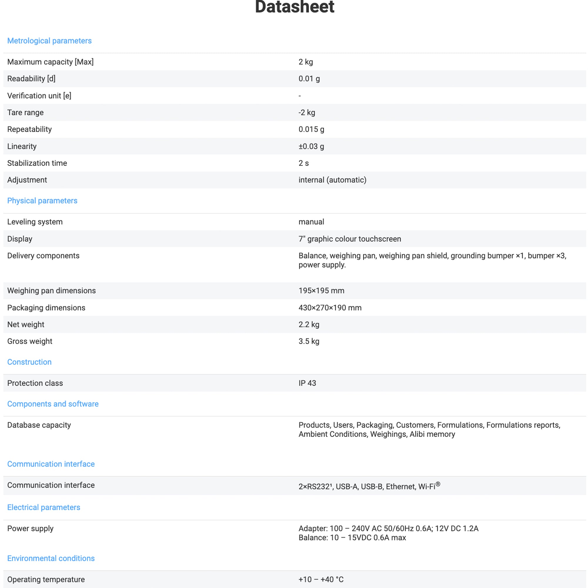 Radwag® WLC 2.X7 Precision Balance, 2,000g x 10mg, WL-227-0005