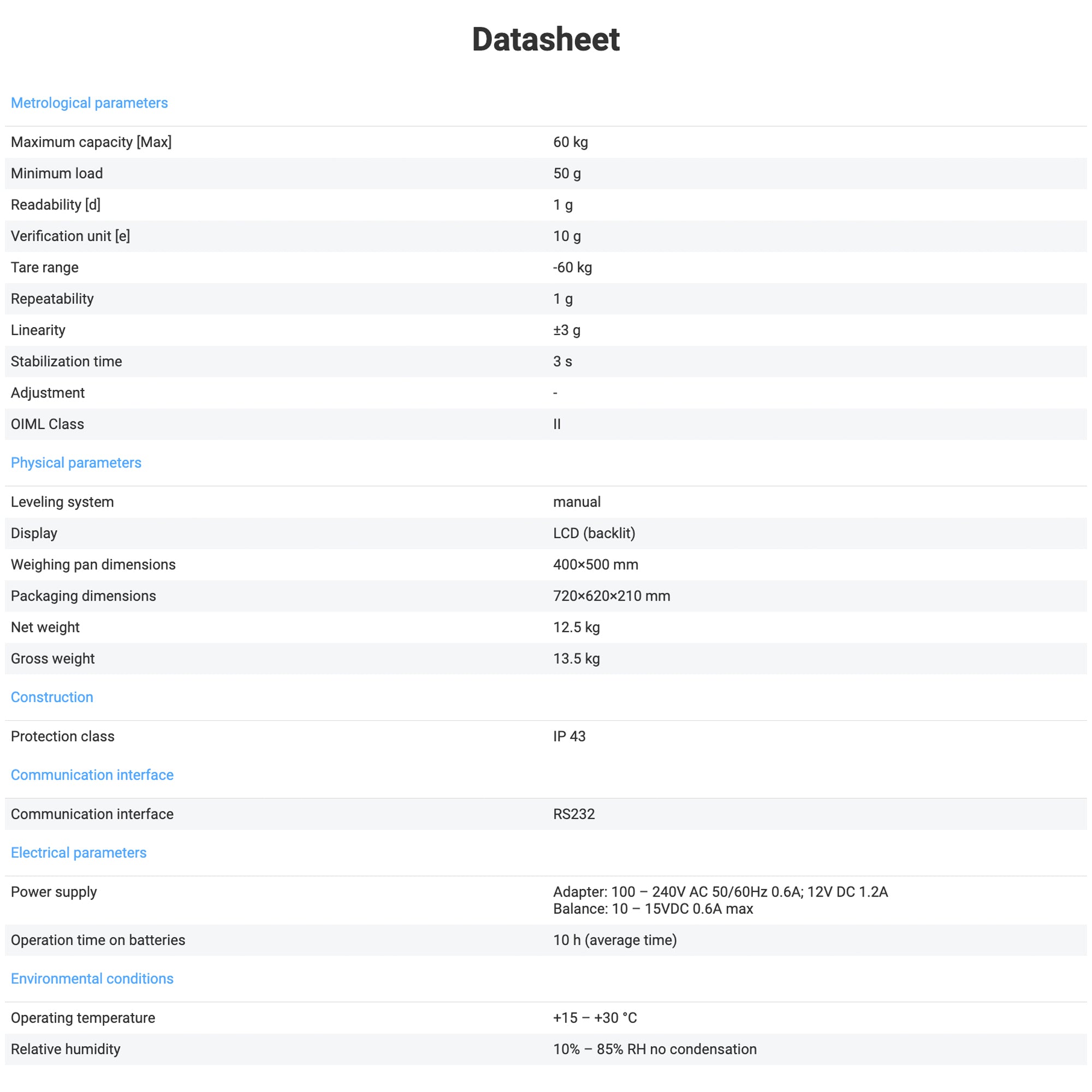 Radwag® WLC 60/C2/K Precision Balance, 60kg x 1g, WL-206-0015