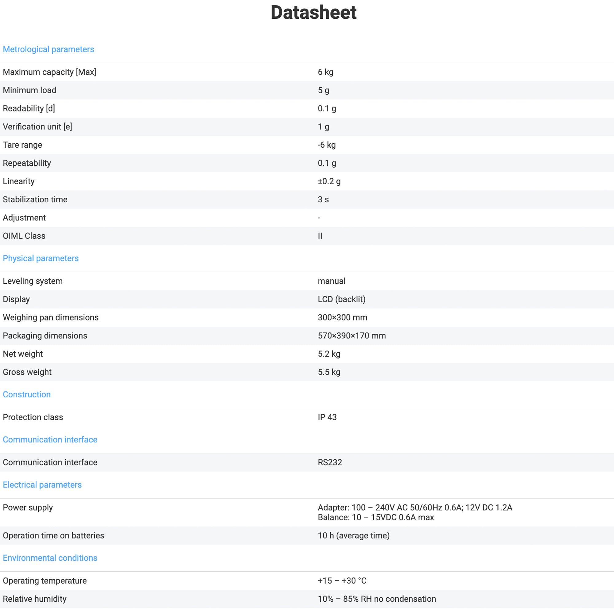 Radwag® WLC 6/F1/K Precision Balance, WL-206-0073