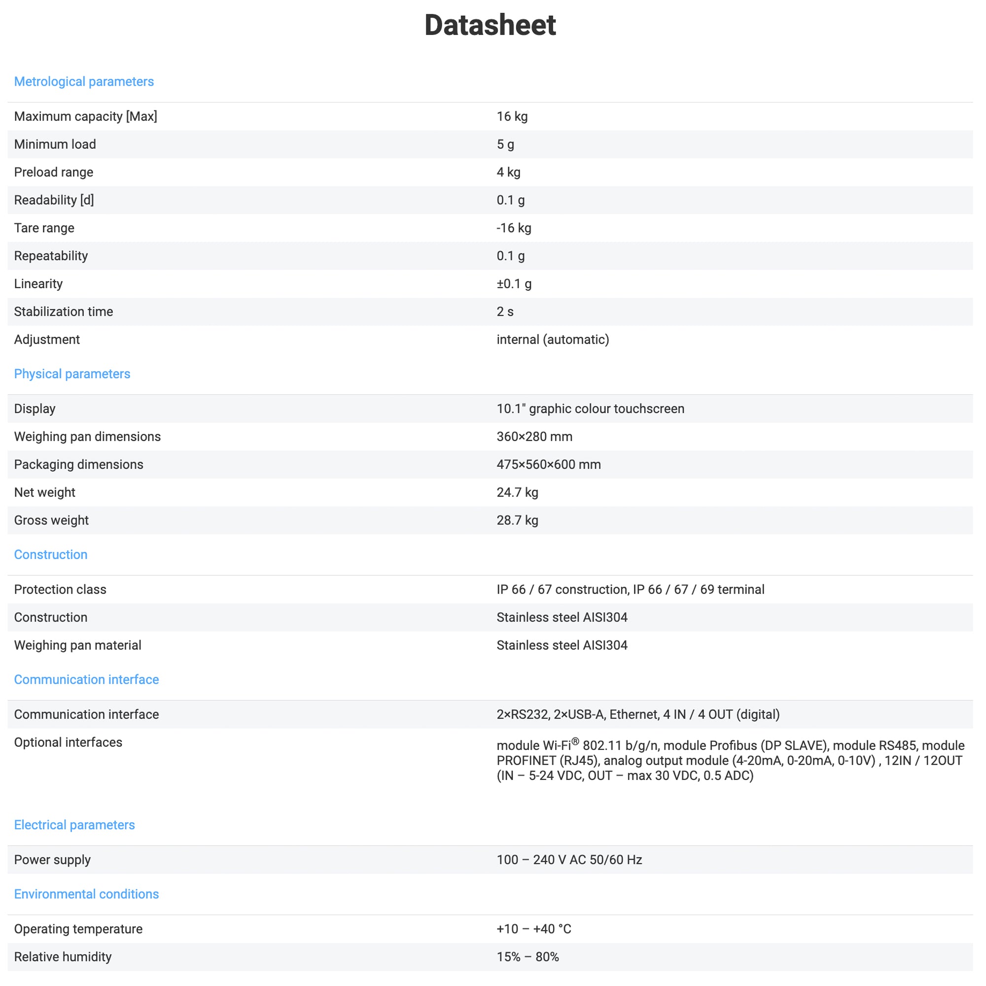 Radwag® HY10.16.HRP.H High Precision Industrial Scale WP-340-0001