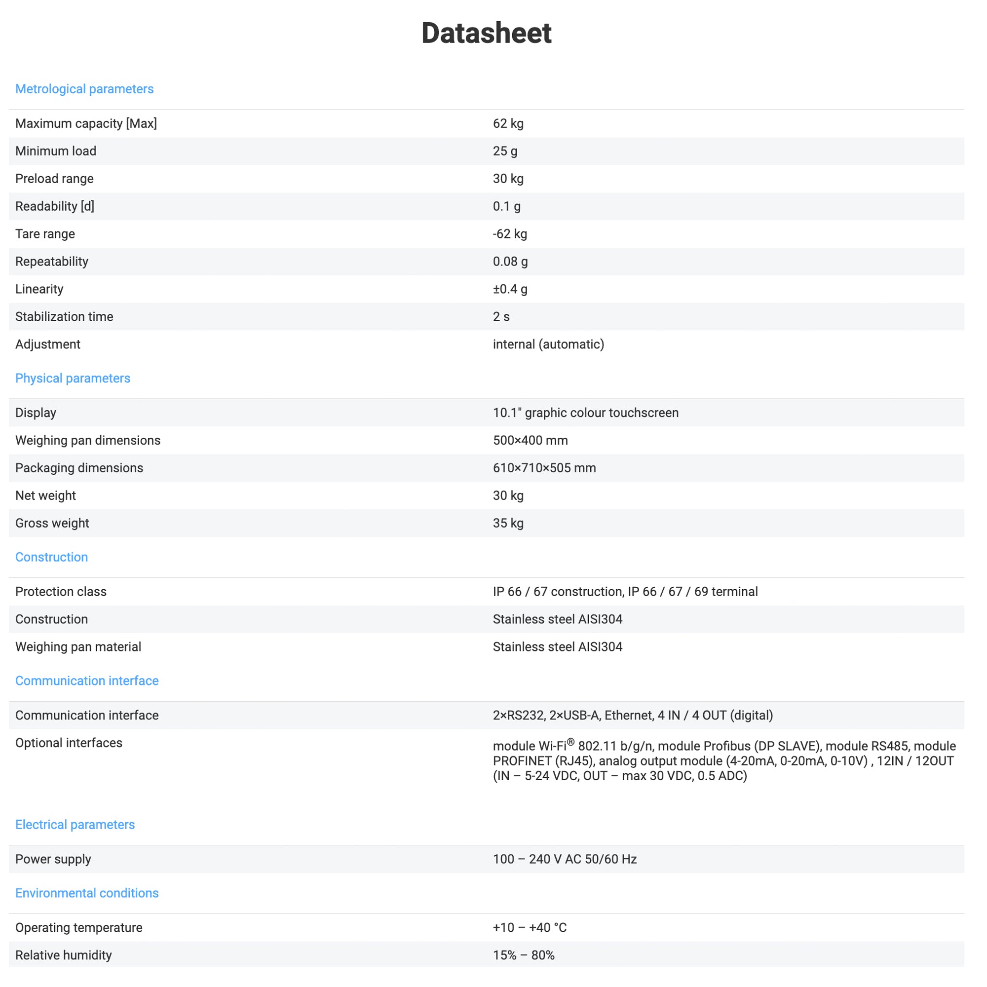 Radwag® HY10.62.HRP.H High Precision Industrial Scale WP-340-0003