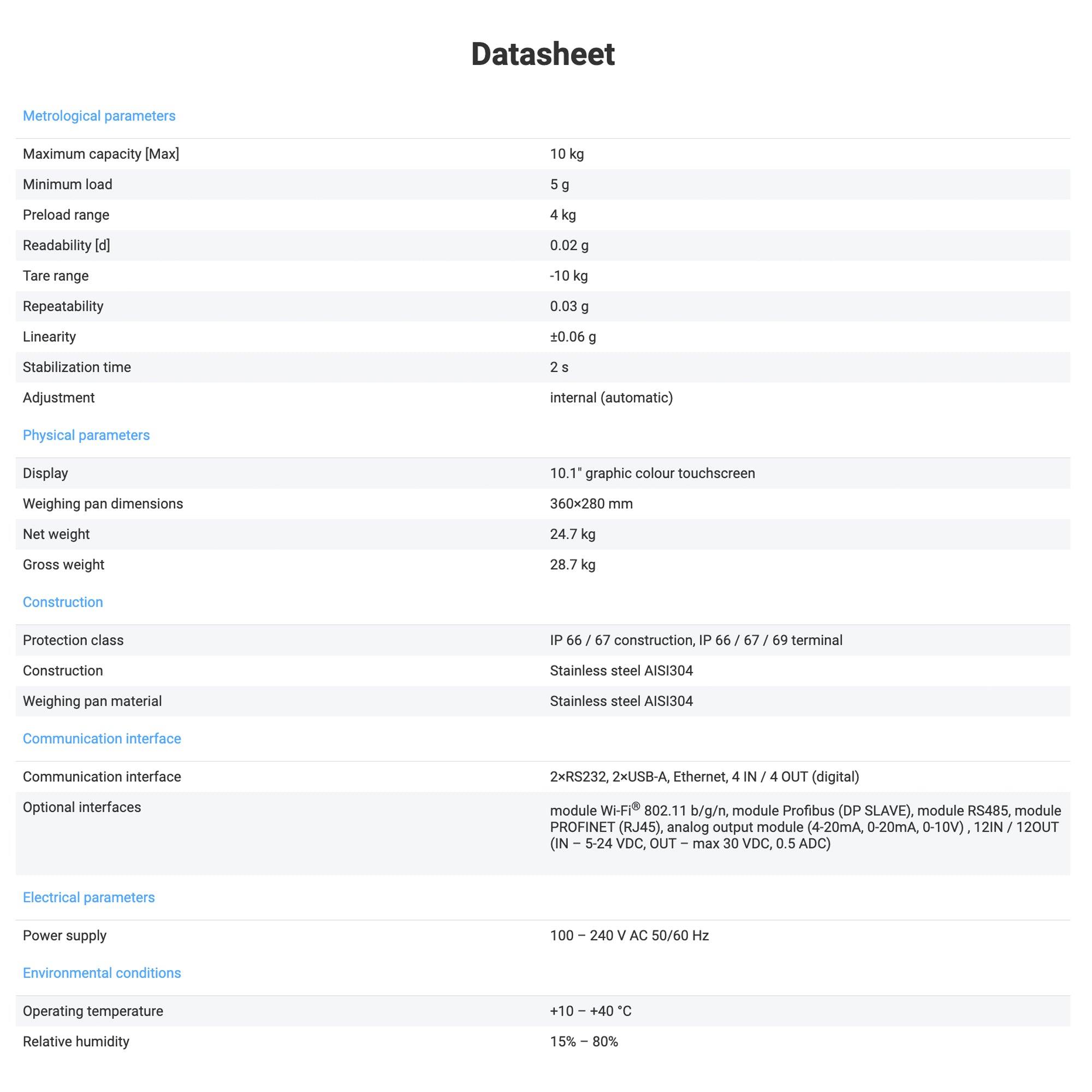 Radwag® HY10.10.HRP.H High Precision Industrial Scale, 10kg x 0.02g, WP-340-0037