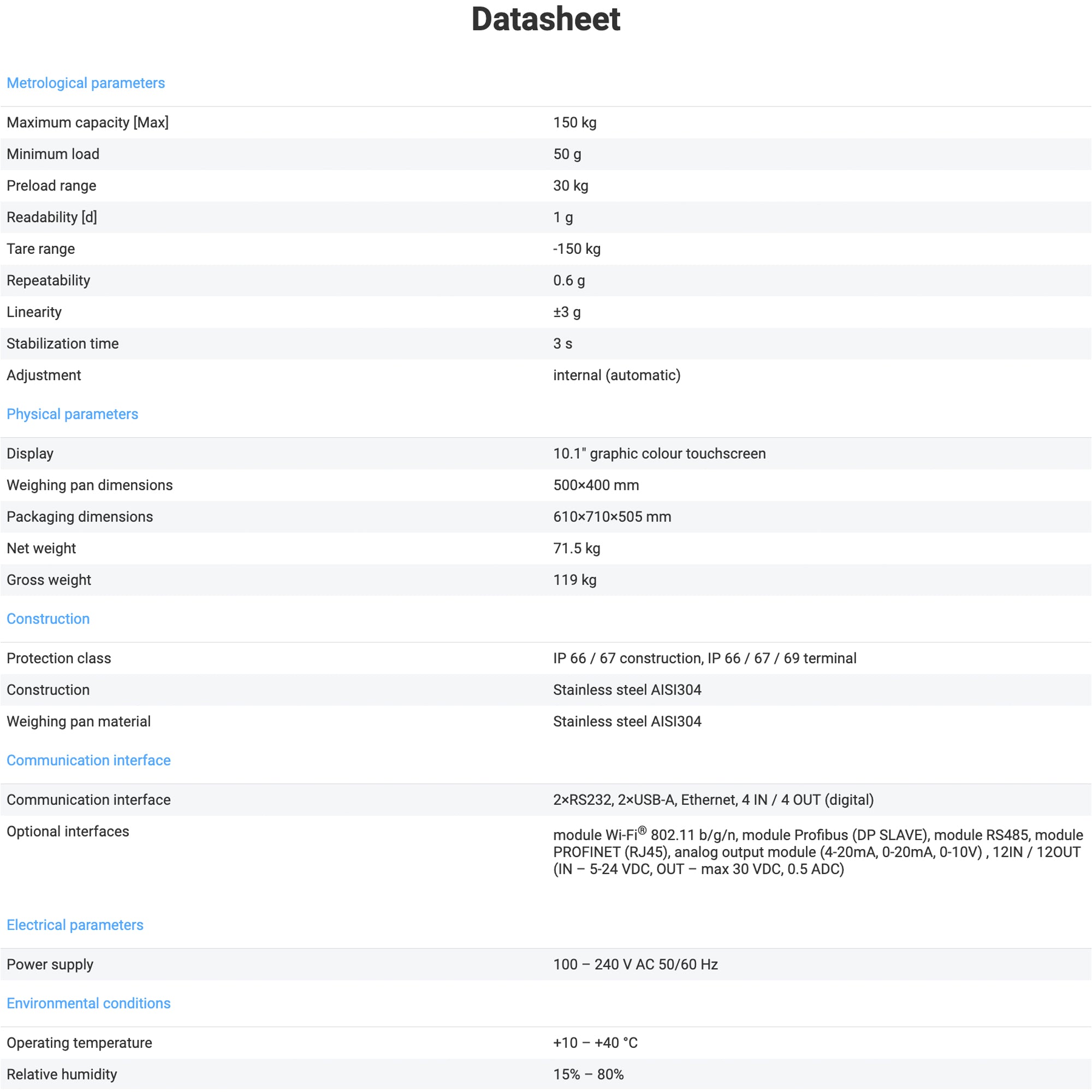 Radwag HY10.150.HRP.H Industrial Scale WP-340-0042