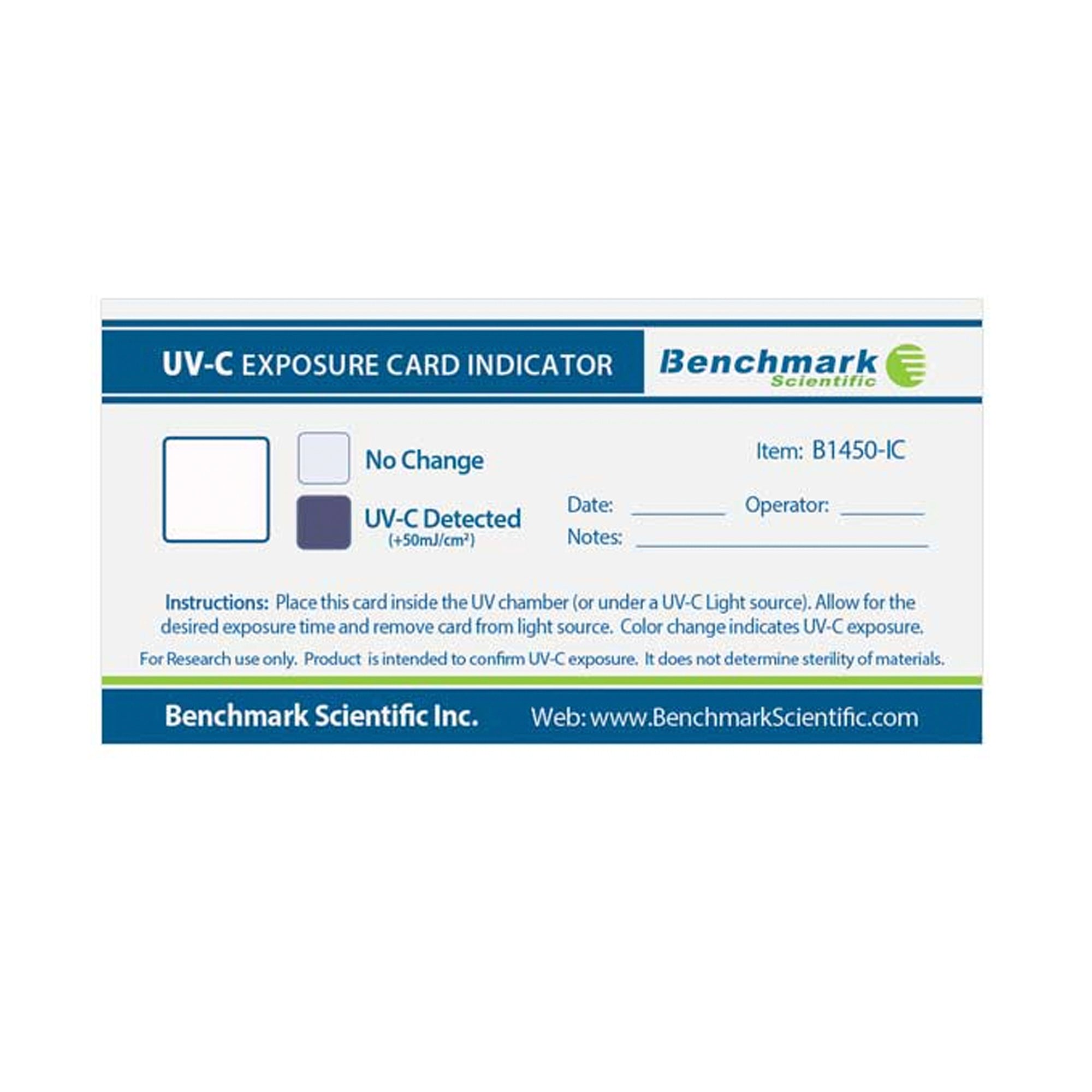 Benchmark Scientific® UVC Indicator Cards, Pack/25, B1450-IC