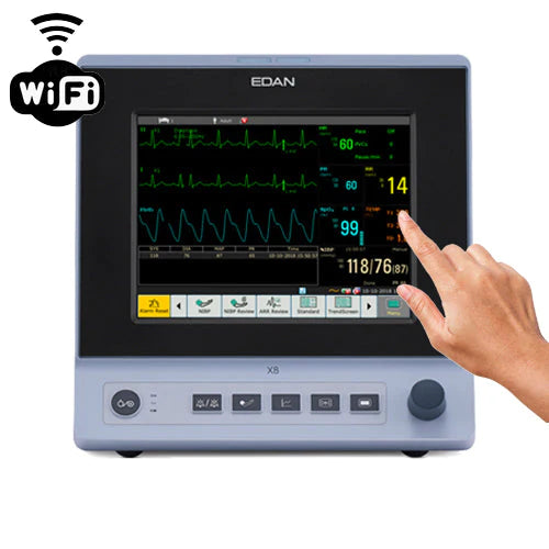 EDAN X8 8" Patient Monitor, ECG, Resp., NIBP, SpO2, Temp., PR, Touch Screen, WiFi - (Refurbished) - MedLabAmerica.com