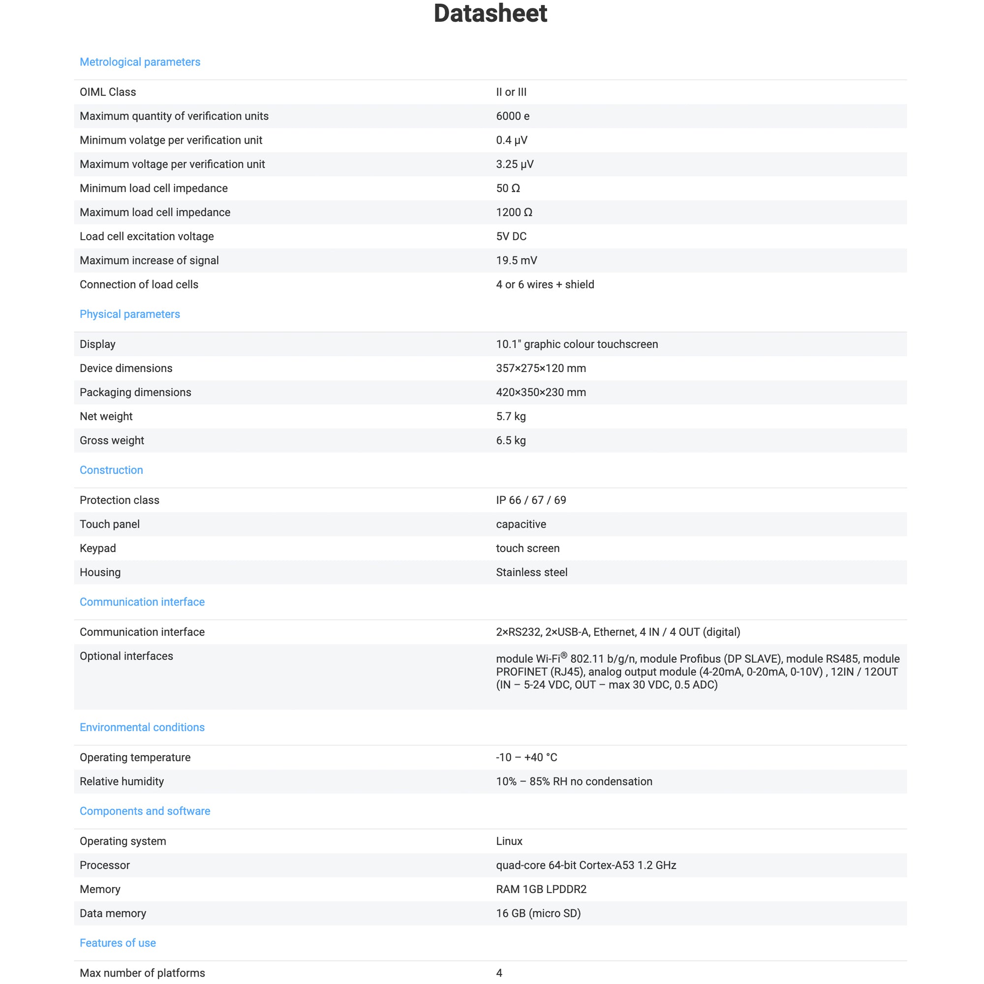 Radwag® PUE HY10 Stainless Steel Weighing Terminal WX-008-0027